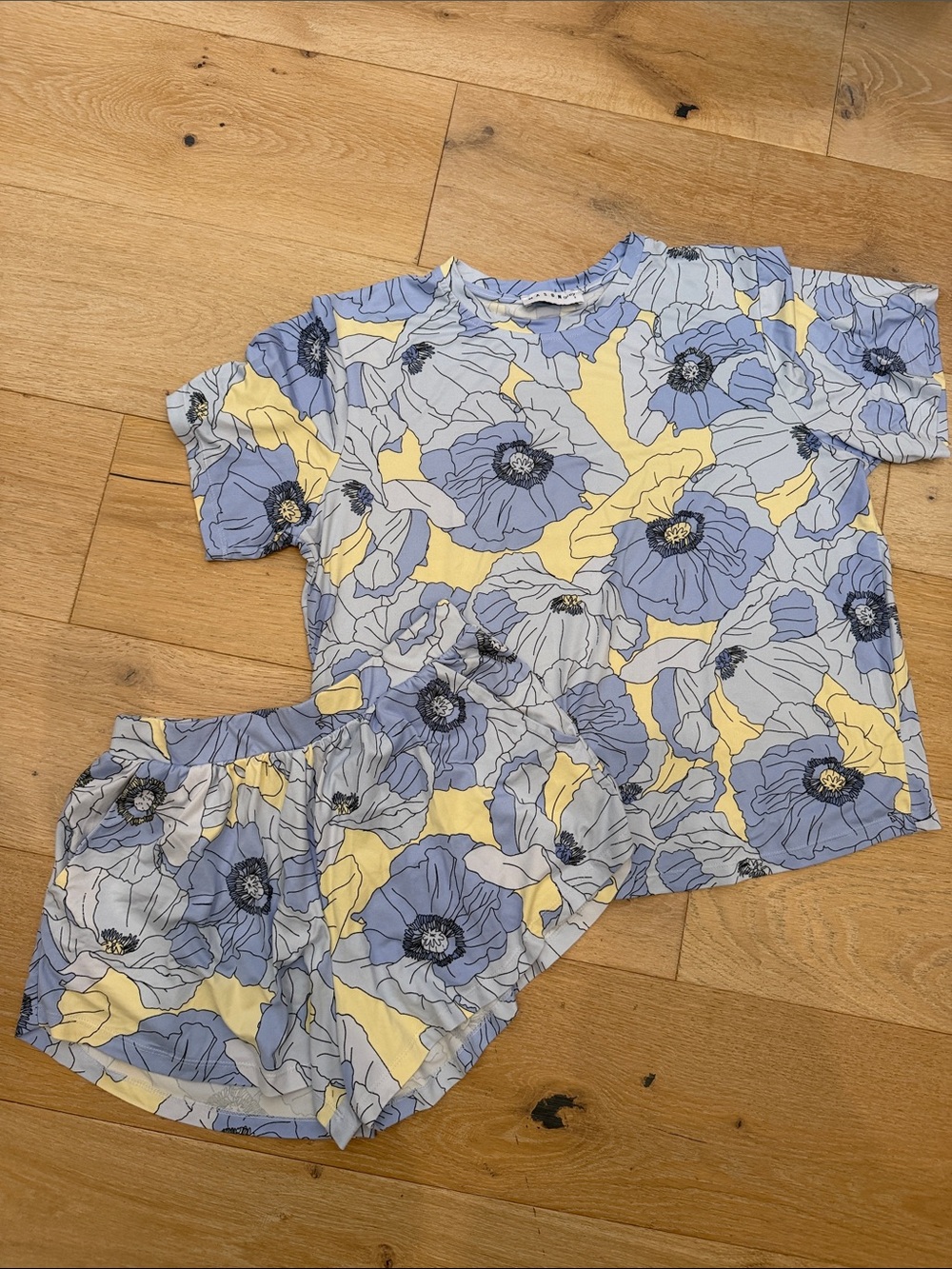 Floral Short Pajama Set in Light Blue & Yellow